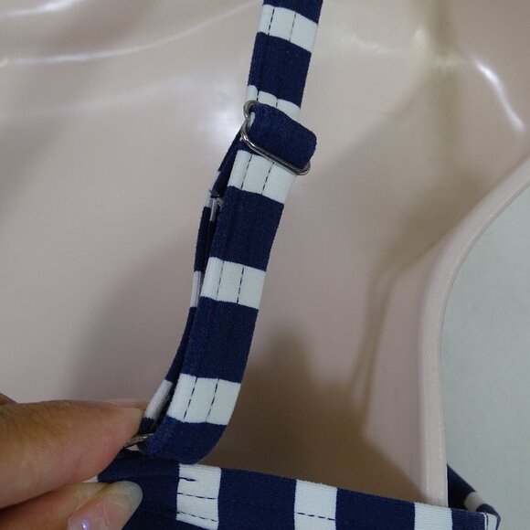 Lands End Blue Striped Tankini Swim Top Women Size 8 Built In Padded Bra - Picture 4 of 9